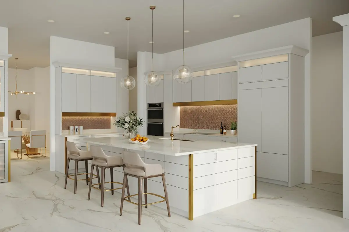 Kitchen with a marble island